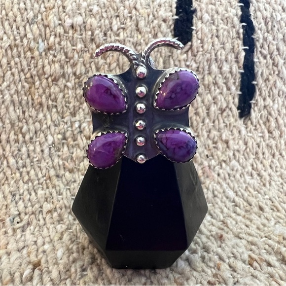 SouthWestArtisans Jewelry - ❤️ Purple Dahlia Kingman Turquoise Butterfly Adjustable Sterling Ring 9.4 Gm